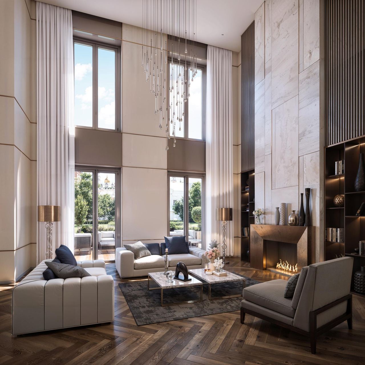 Гостиная с камином — 3D-визуализация PHOTOREAL 3D